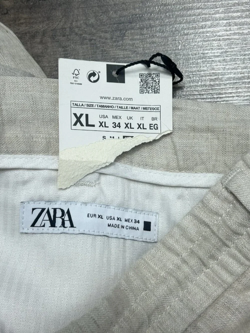 ZARA 100% Linen Ankle Pants Women's Sz XL Beige High Rise Beach Resort Vacation
